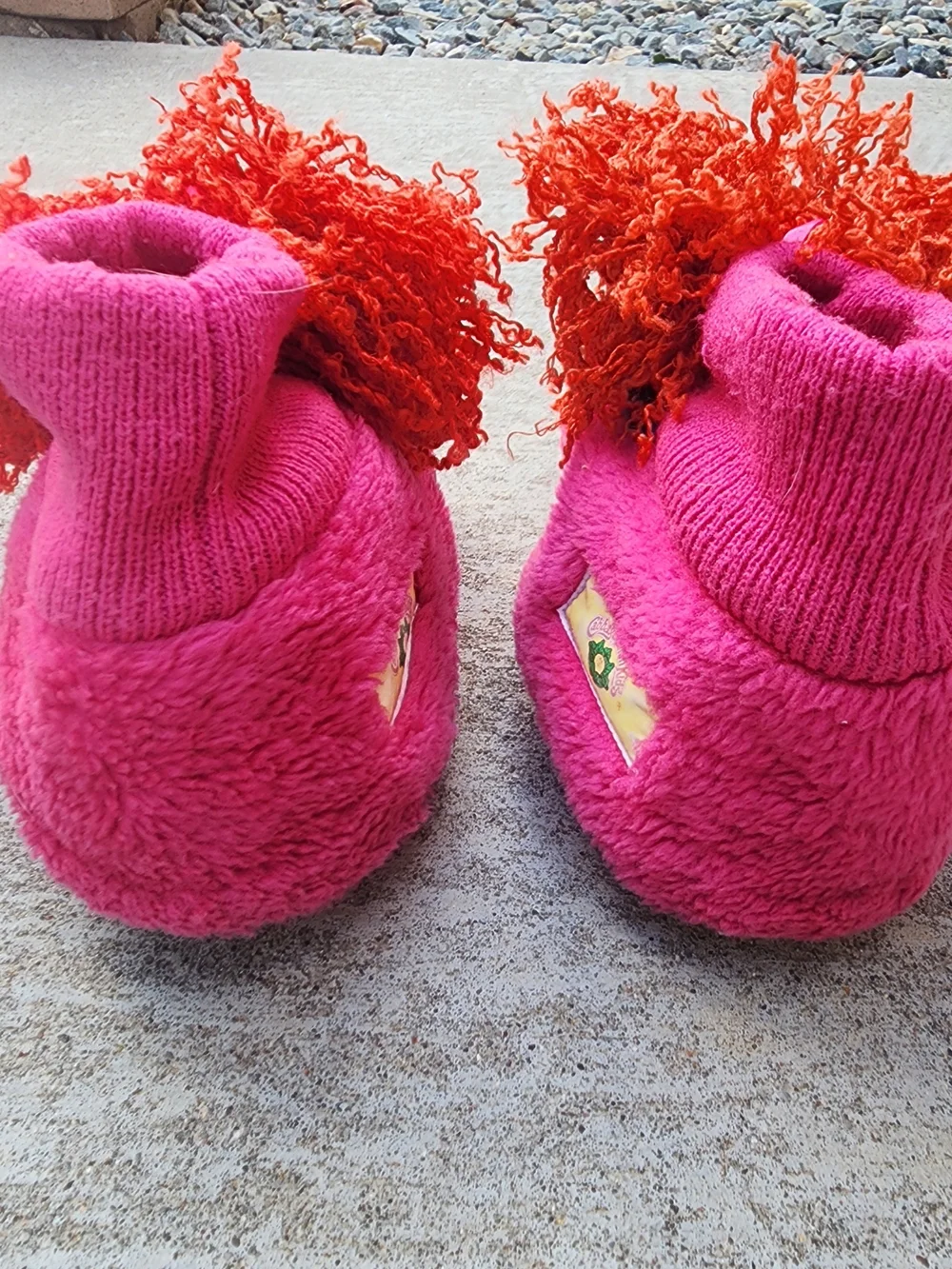 VTG 90s Cabbage Patch Kids Pink Slippers 3D Doll Face Red Curly Crimped Red Hair